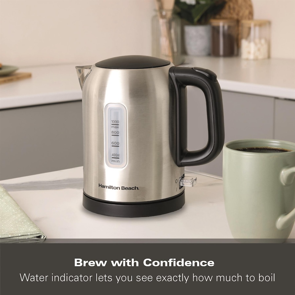 image 1 of Hamilton Beach Compact 1L Kettle Brushed Stainless Steel