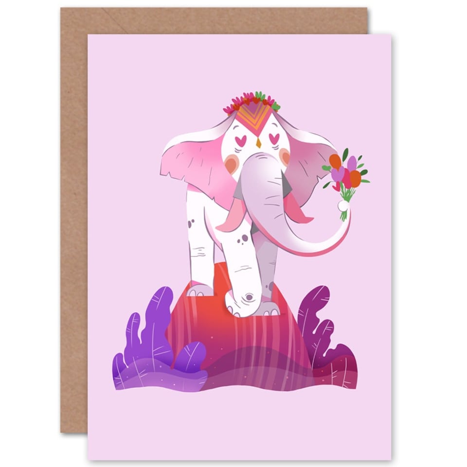 image 1 of Flowers Elephant Kids Birthday Child Kids Card