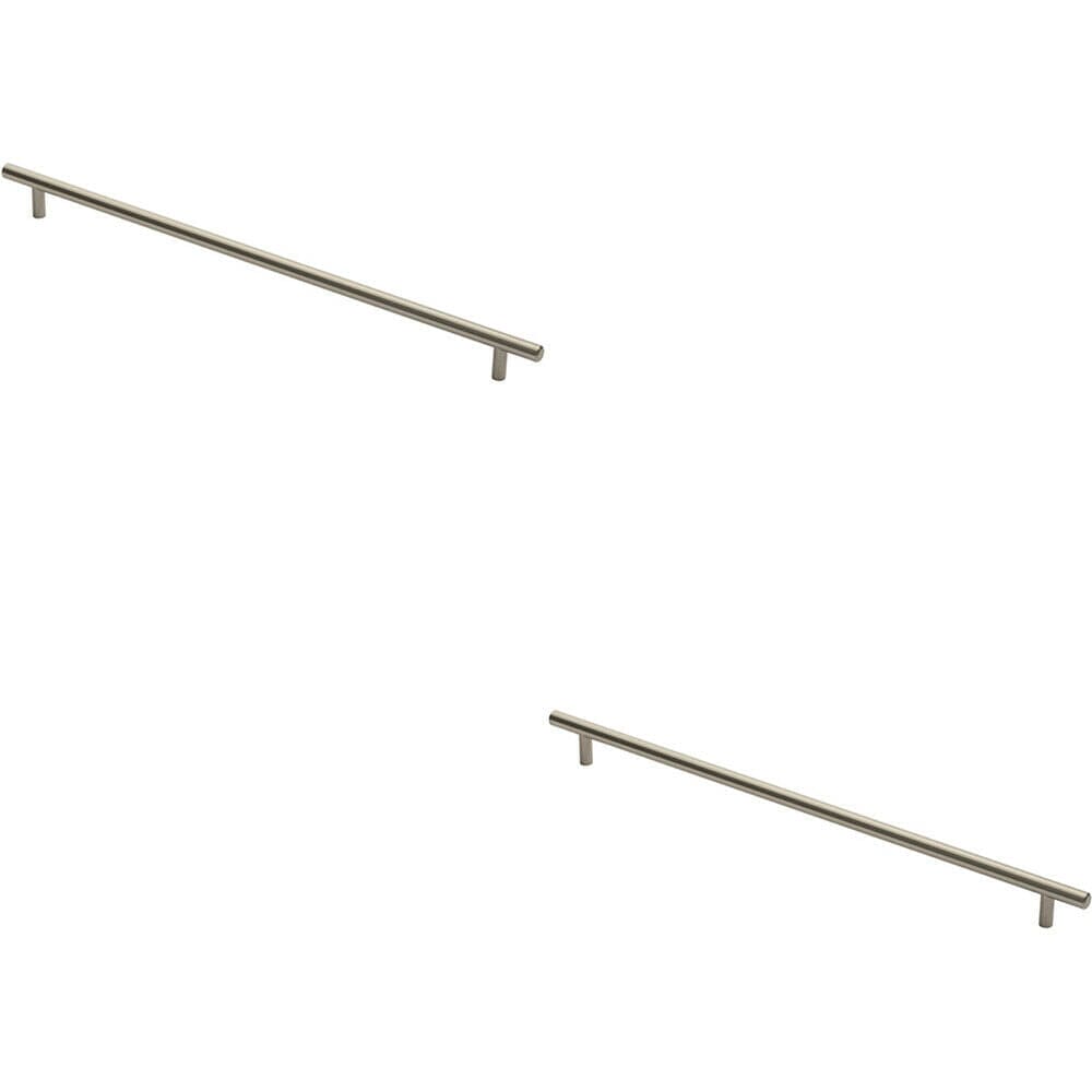 Loops 2x Round T Bar Cabinet Pull Handle 444 x 12mm 384mm Fixing Centres Satin Nickel in Metallics