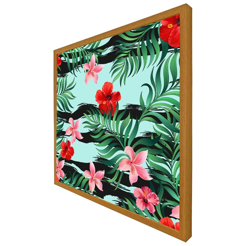 image 1 of Red & pink tropical plants (Picutre Frame) Brown | Oak | S