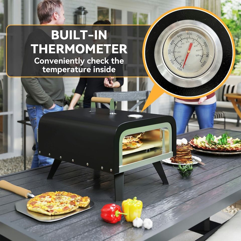 image 1 of Outsunny Outdoor Tabletop Gas Pizza Oven with 12" Pizza Stone & Peel, Black