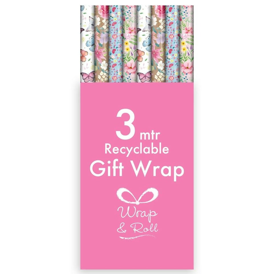 image 1 of Pack of 4 3m Floral Design Gift Wrap Rolls | Multi