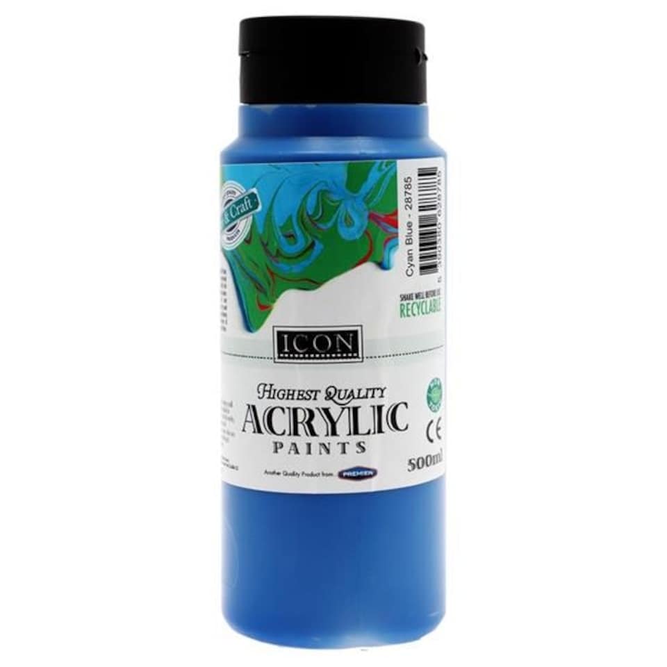 image 1 of Cyan Acrylic Paint 500ml by Icon Art
