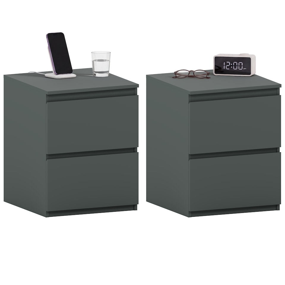 image 1 of Vida Designs Denver Large 2 Drawer Chest of Drawer Bedside Cabinet Nightstand Units Set of 2 - Green