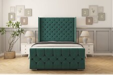 Sloomy Luthor Emerald Plush Bed Frame With 50"  Upholstered Wingback Headboard 2'6 Small Single