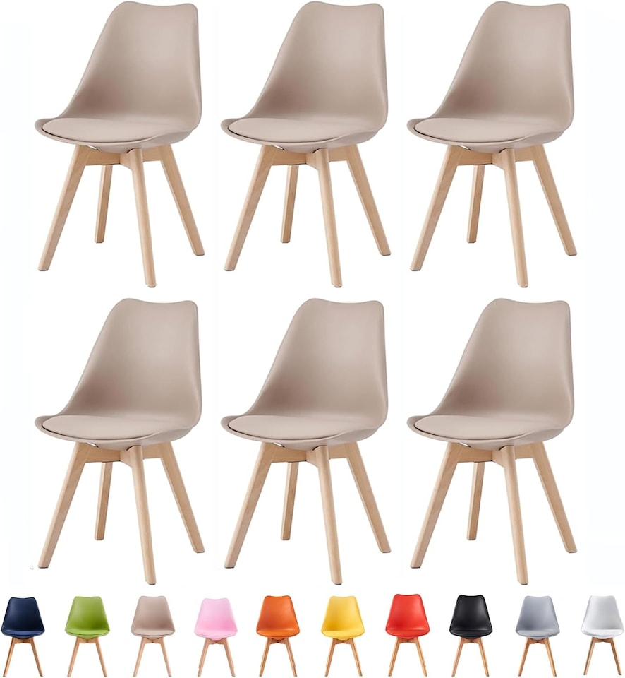 image 1 of Set of 6 Dining Chairs with Solid Wooden Legs and Seat Cushion Pads in Brown - Eva by MCC
