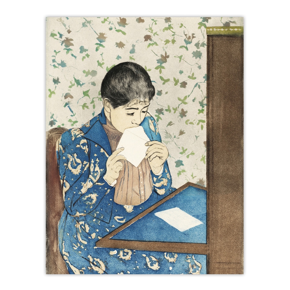 image 1 of Letter Woman Sealing Envelope Cassatt Vintage Wall Art Poster Print 12X16"