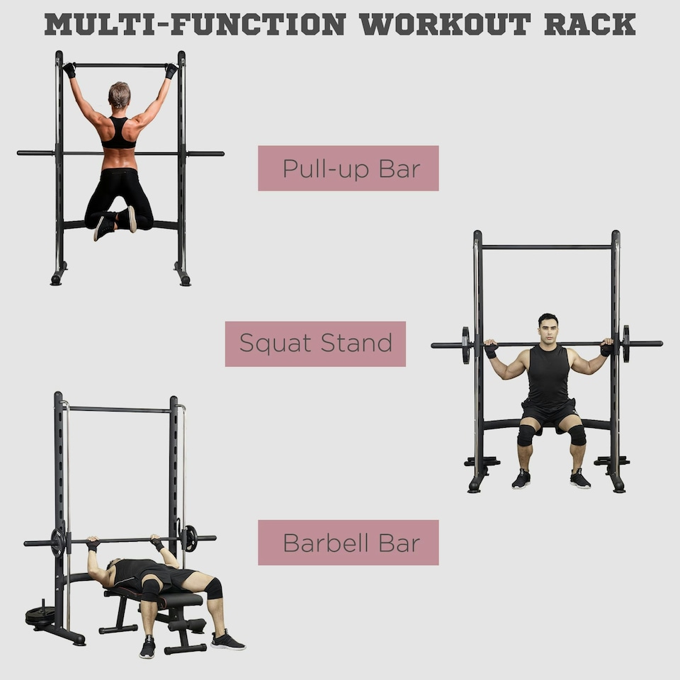 image 1 of HOMCOM Adjustable Squat Rack with Pull Up Bar and Barbell Bar for Home Gym