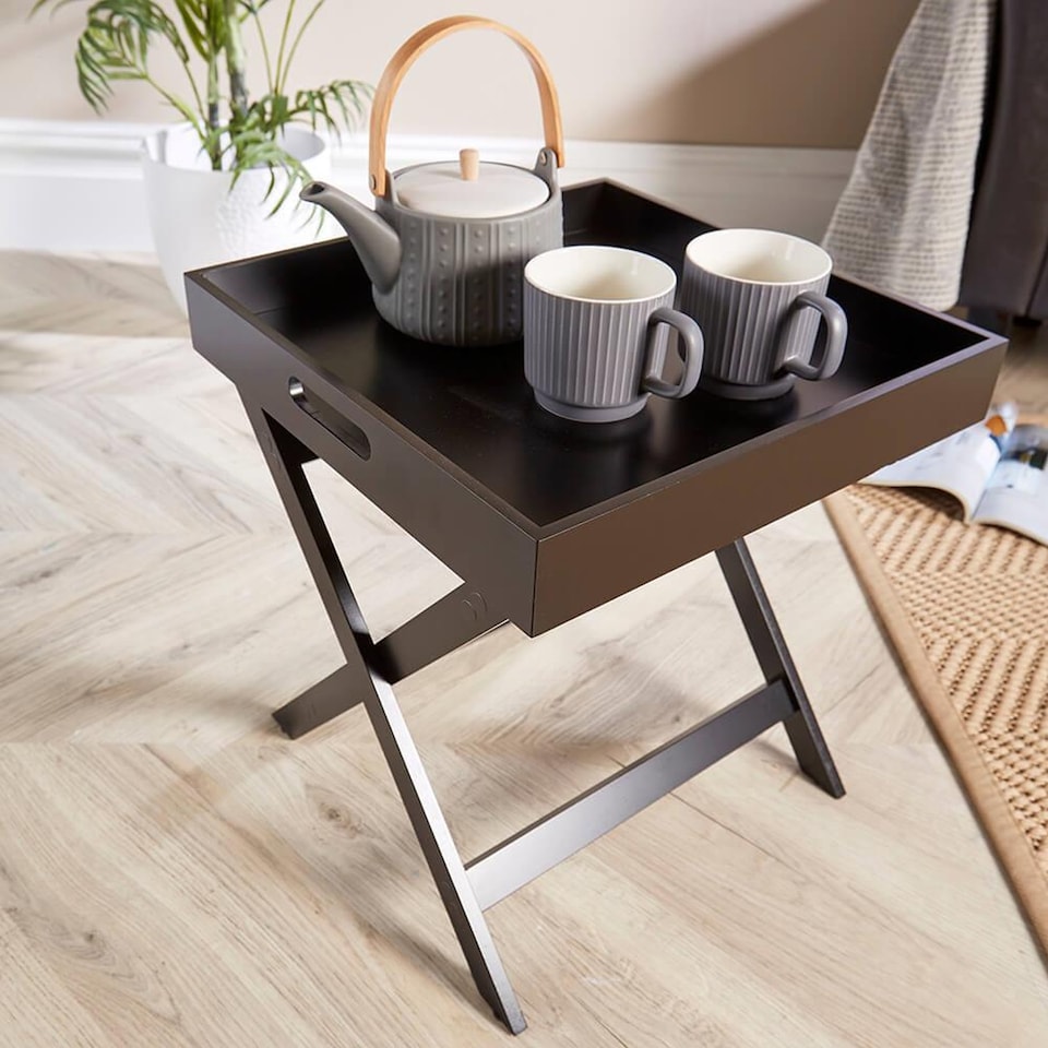 image 1 of Folding Butlers Side Table Portable Wooden Food Serving Tray | Black