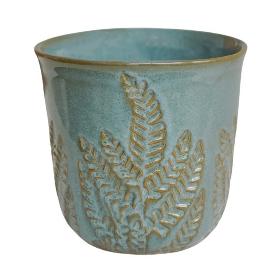 image 1 of Kew Embossed Fern Planter - Ceramic - L19 x W19 x H18 cm - Teal Blue