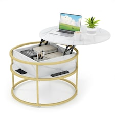 COSTWAY Lift Top Coffee Table with Side Shelves White