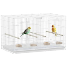 PawHut Bird Cage with Divider, 4 Wooden Perches, Slide Out Tray, White