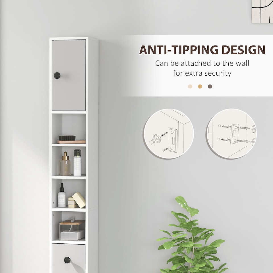 image 1 of kleankin Slim Bathroom Cabinet, Toilet Roll Storage w/ Shelves, Light Grey