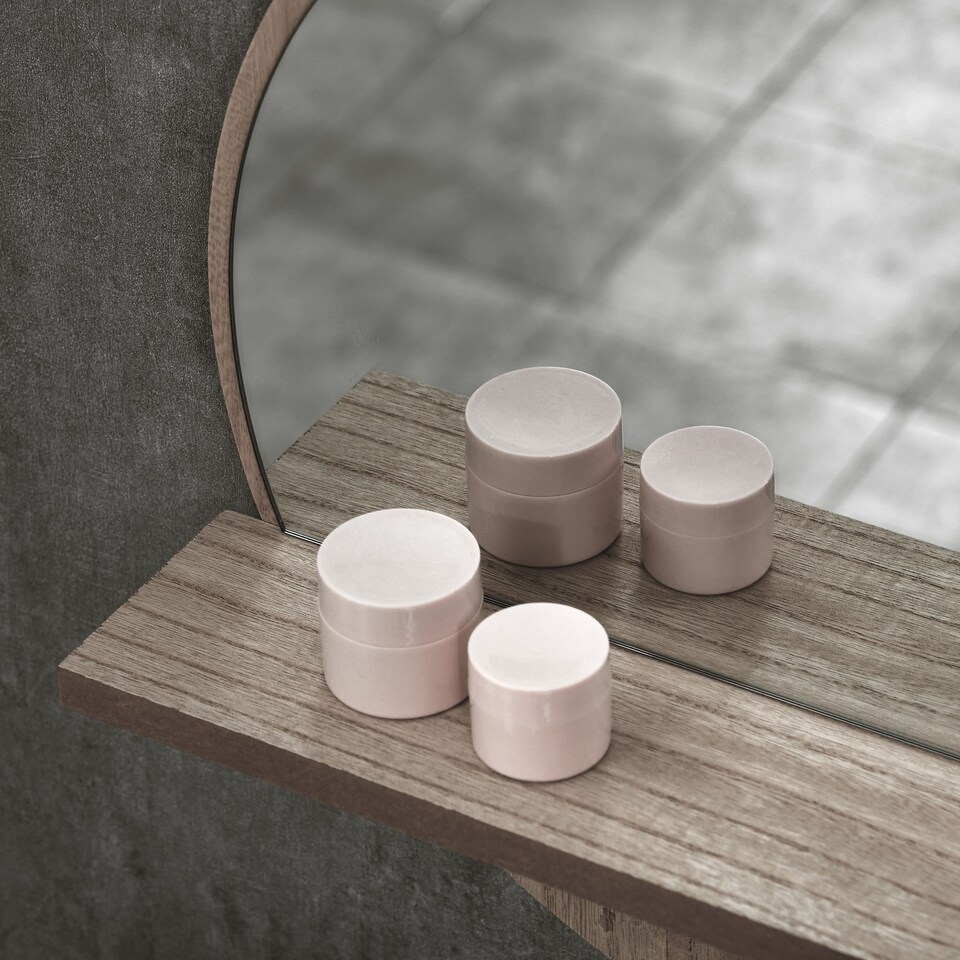 image 1 of kleankin 45cm Wall Mounted Bathroom Mirror, Round Mirror with Shelf, Framed Makeup Mirror for Home Decoration, Grey Wood Effect