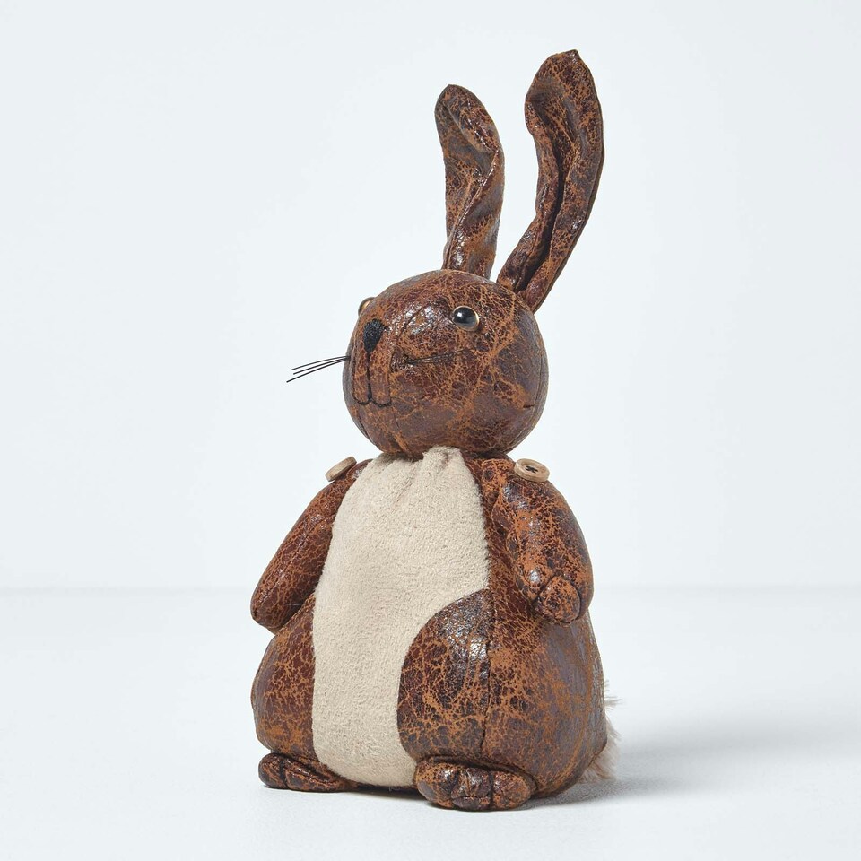 image 1 of Homescapes Faux Leather Animal Rabbit Door Stopper