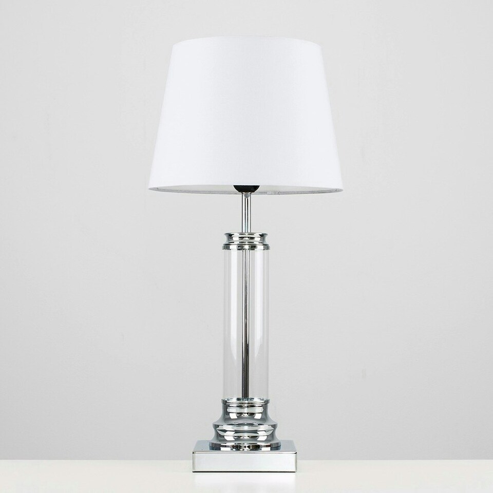 image 1 of ValueLights Silver Modern Clear Glass Touch Table Lamp With White Shade
