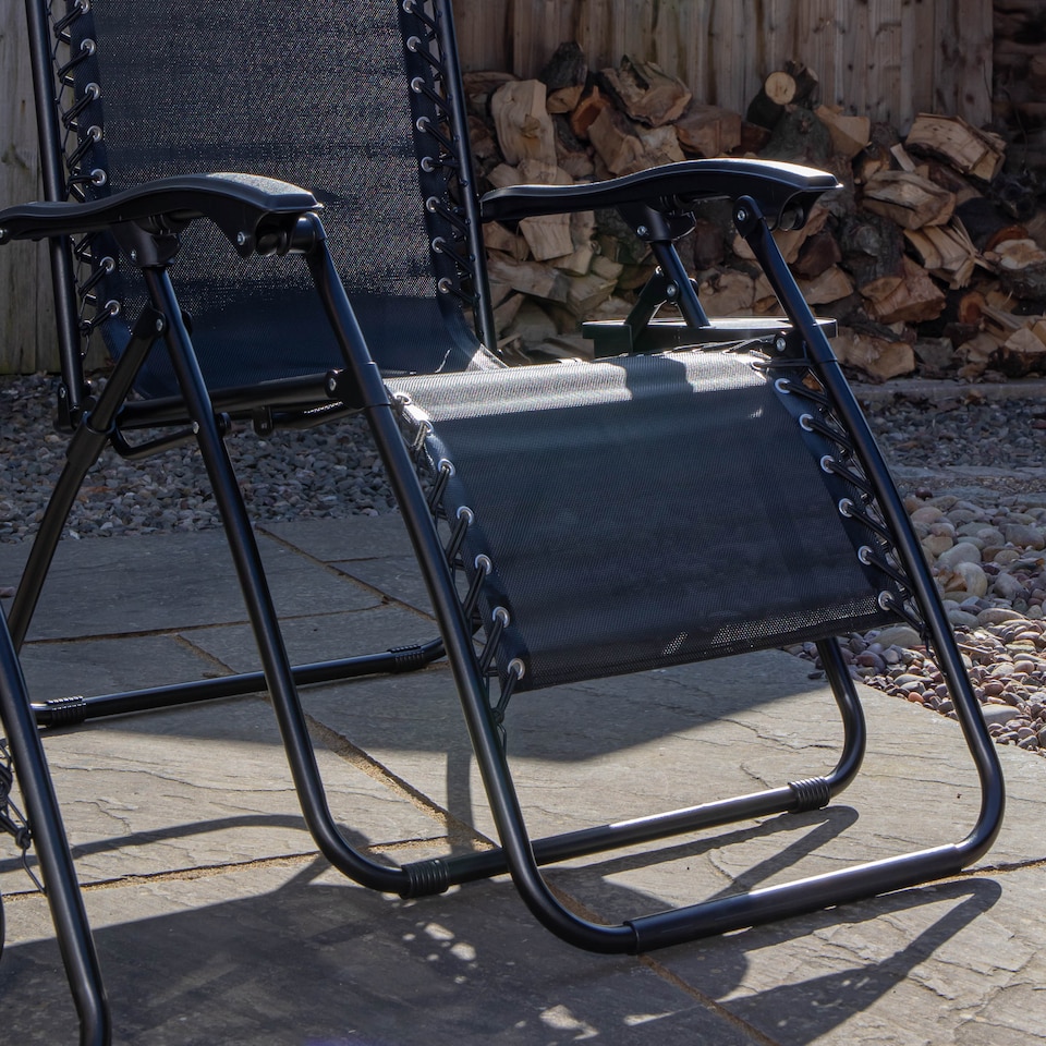 image 1 of Black Multi Position Textoline Zero Gravity Garden Relaxer Chair Lounger