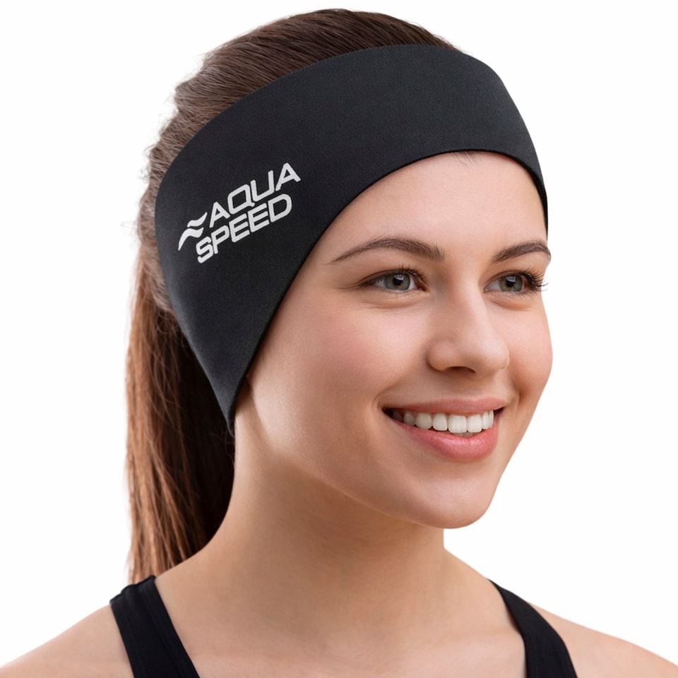 image 1 of Unisex Adult Swim Adjustable Headband | Quick Dry Neoprene Ear Coverage | Black | Black | One Size | 1