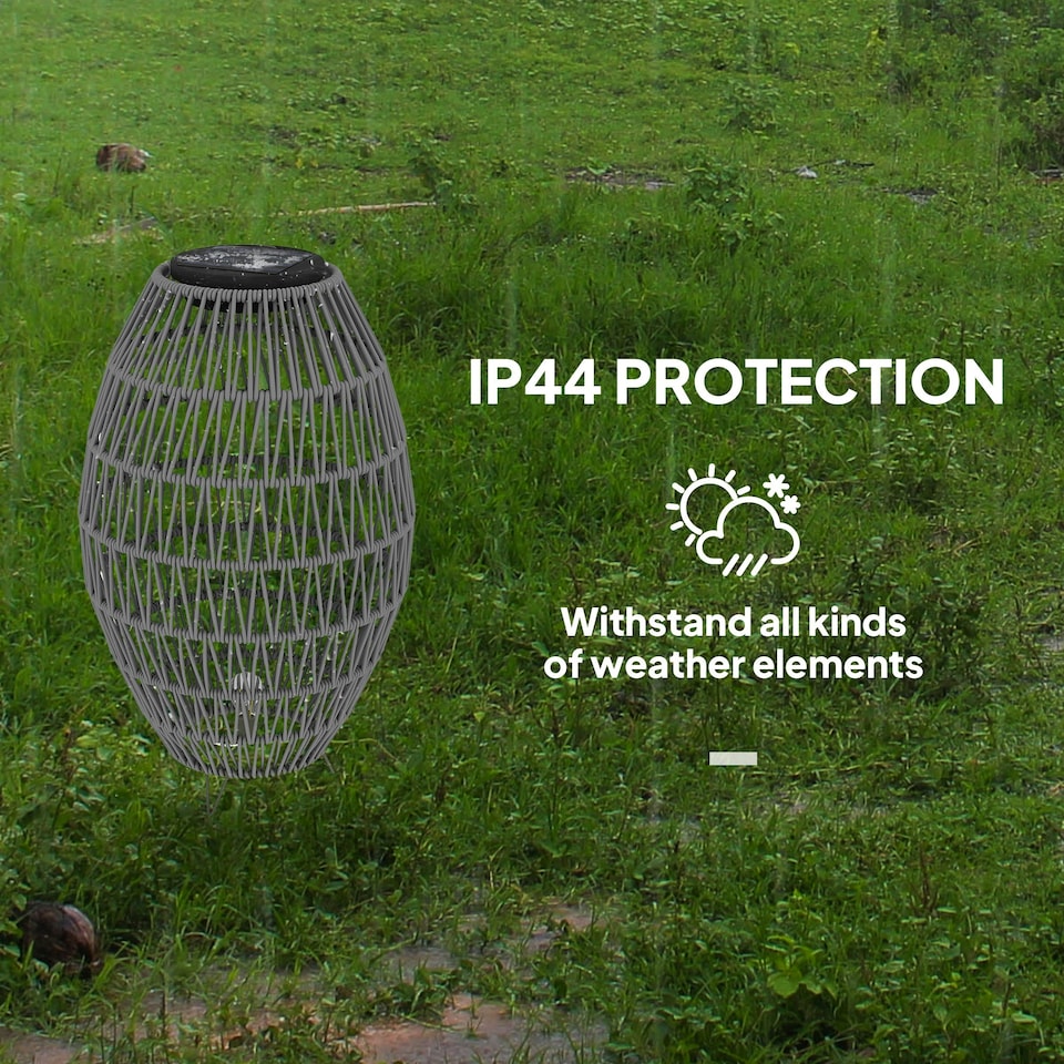 image 1 of Outsunny Rattan Solar Lamp, Auto On/Off Garden Lantern, Grey Grey