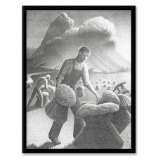 Grant Wood Approaching Storm in Wheat Farm Framed Wall Art Picture Print A4