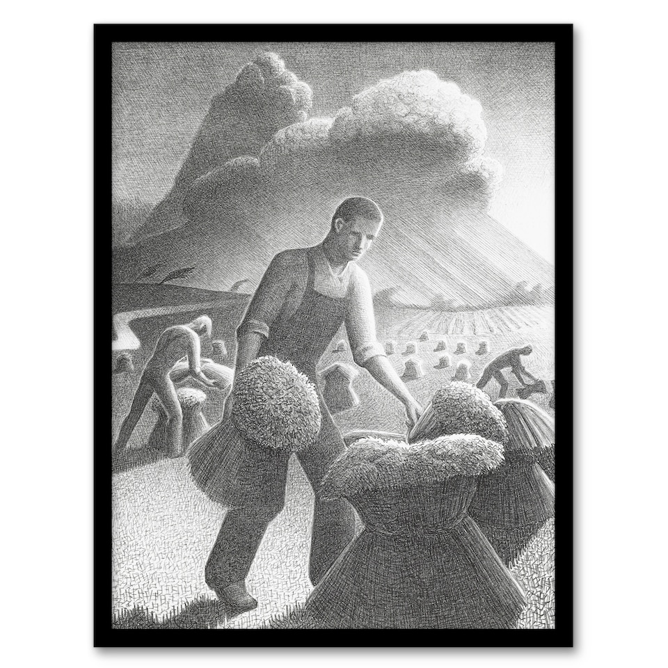 image 1 of Grant Wood Approaching Storm in Wheat Farm Framed Wall Art Picture Print A4