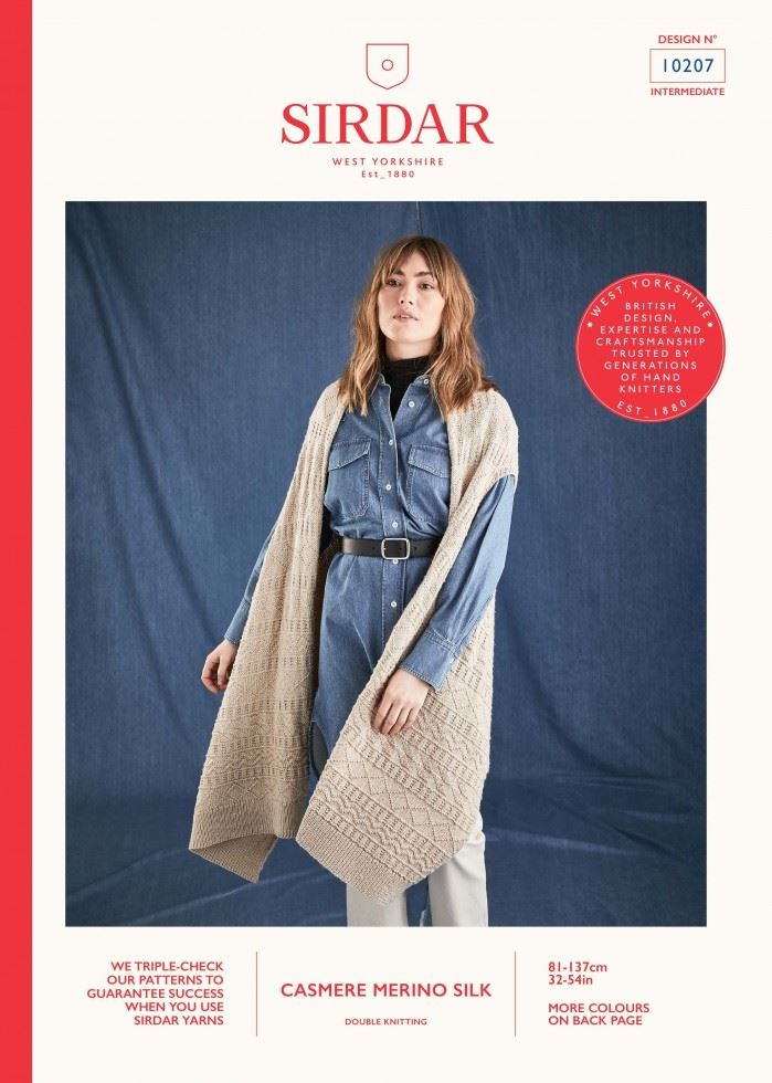 Sirdar Cashmere Merino Silk DK Knitting Pattern 10207, Shawls and Wraps for Women - 32 - 54 Inches - Intermediate