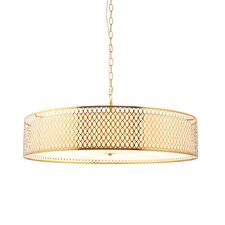 Cordero Cylindrical Pendant Ceiling Light Gold Effect Plate, White Fabric & Frosted Glass 5x E27
