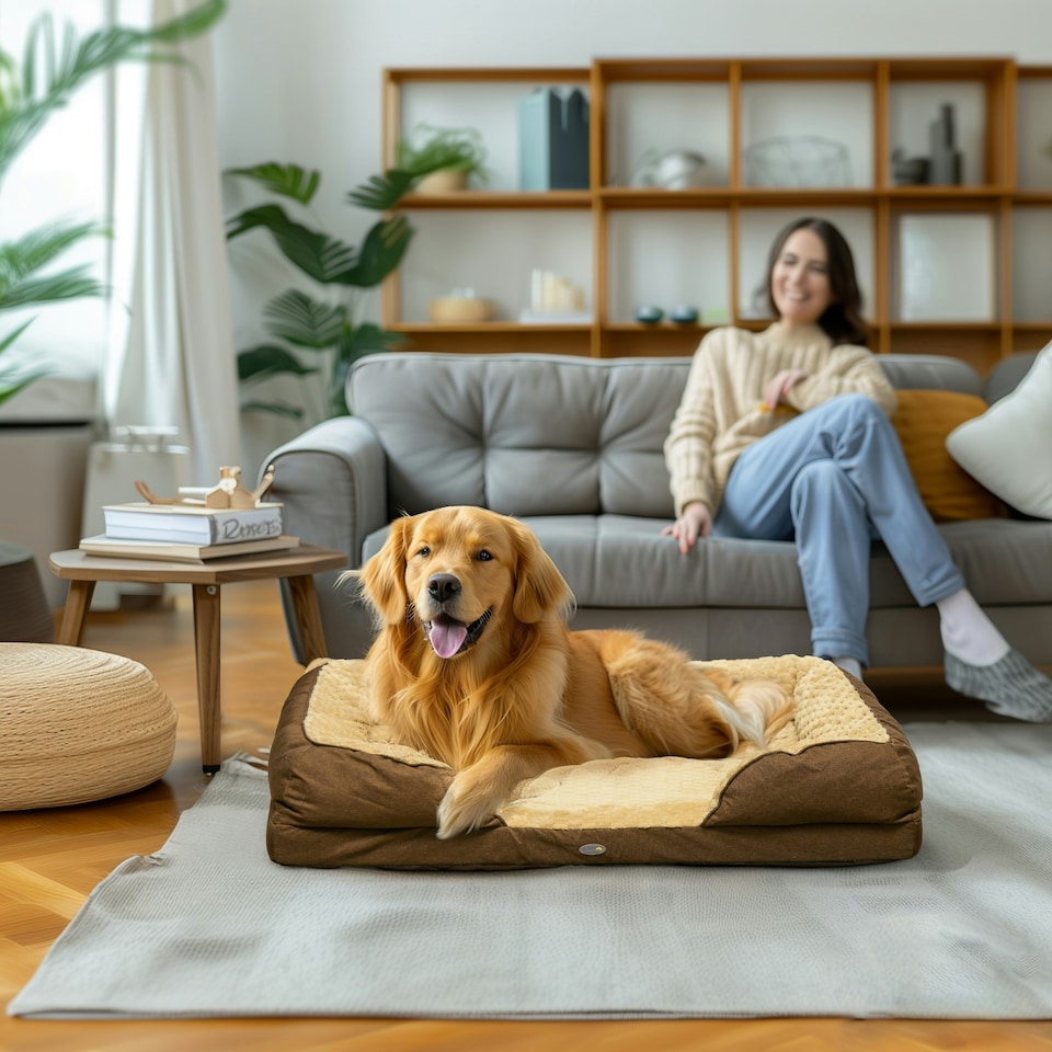 image 1 of PawHut Dog Bed Calming Pet Bed Dog Mattress for Large Dogs - Brown