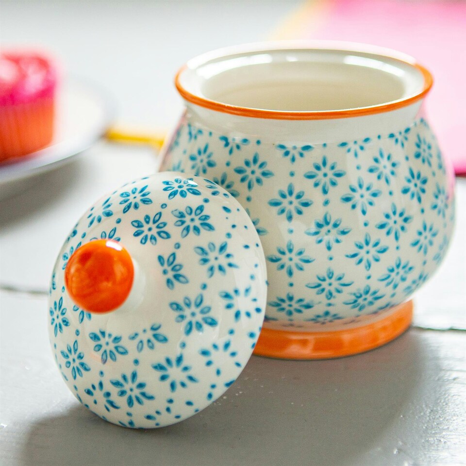 image 1 of Nicola Spring Hand-Printed Sugar Bowl - 10cm - Blue
