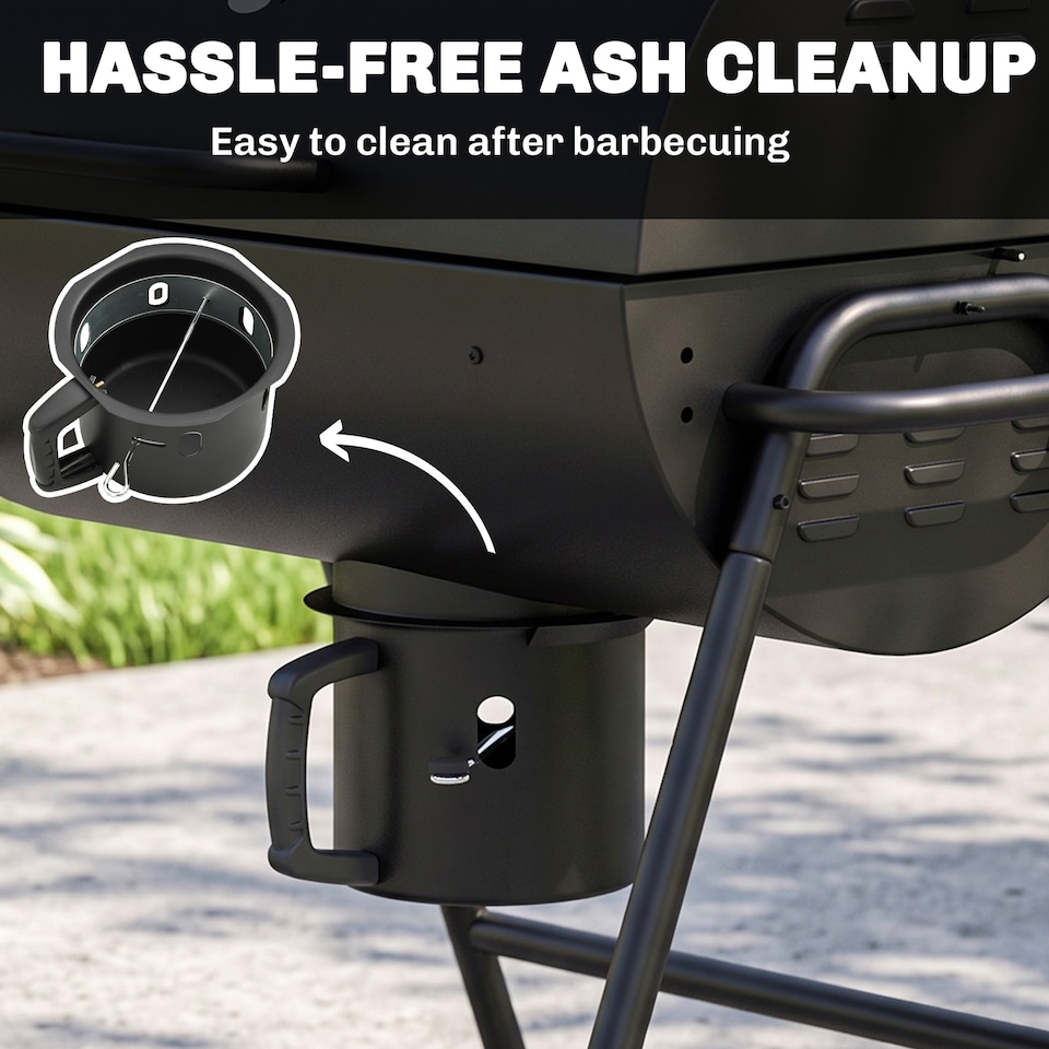 image 1 of Outsunny Barrel Charcoal Barbecue BBQ Grill Trolley W/ Ash Catcher Thermometer | Black | Black