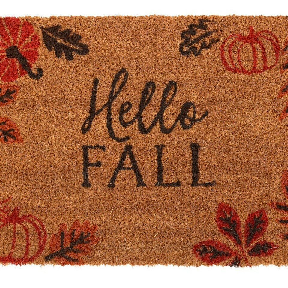 image 1 of Something Different Hello Fall Pumpkin Leaves Door Mat - Natural/Orange - One Size