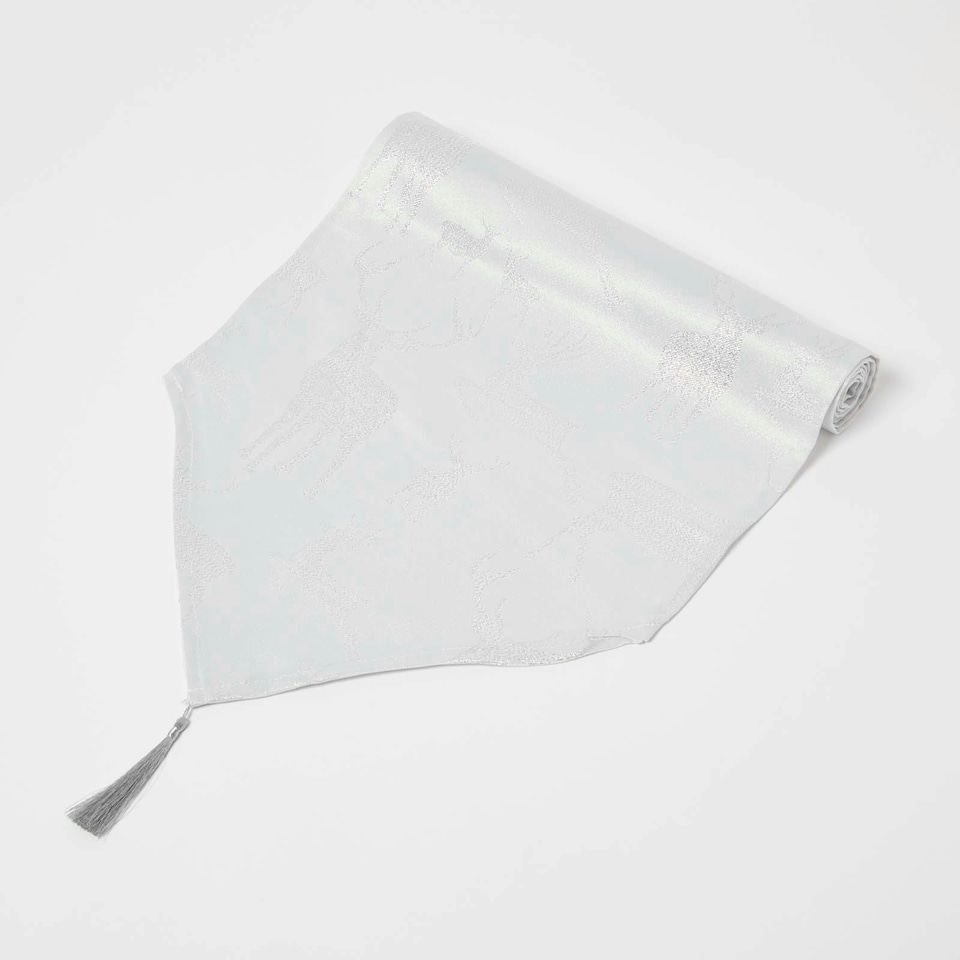 image 1 of Homescapes Silver Stag Christmas Table Runner - 33 x 182 cm | Silver | 1