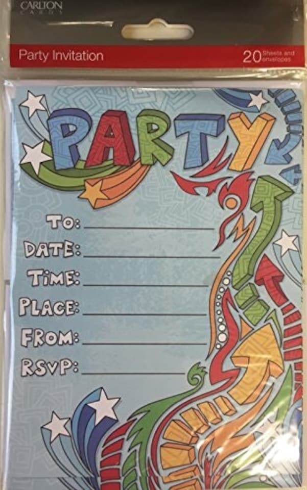 image 1 of Pack of 20 Quality Blue Retro Party Invitations with Envelopes by Carlton Cards