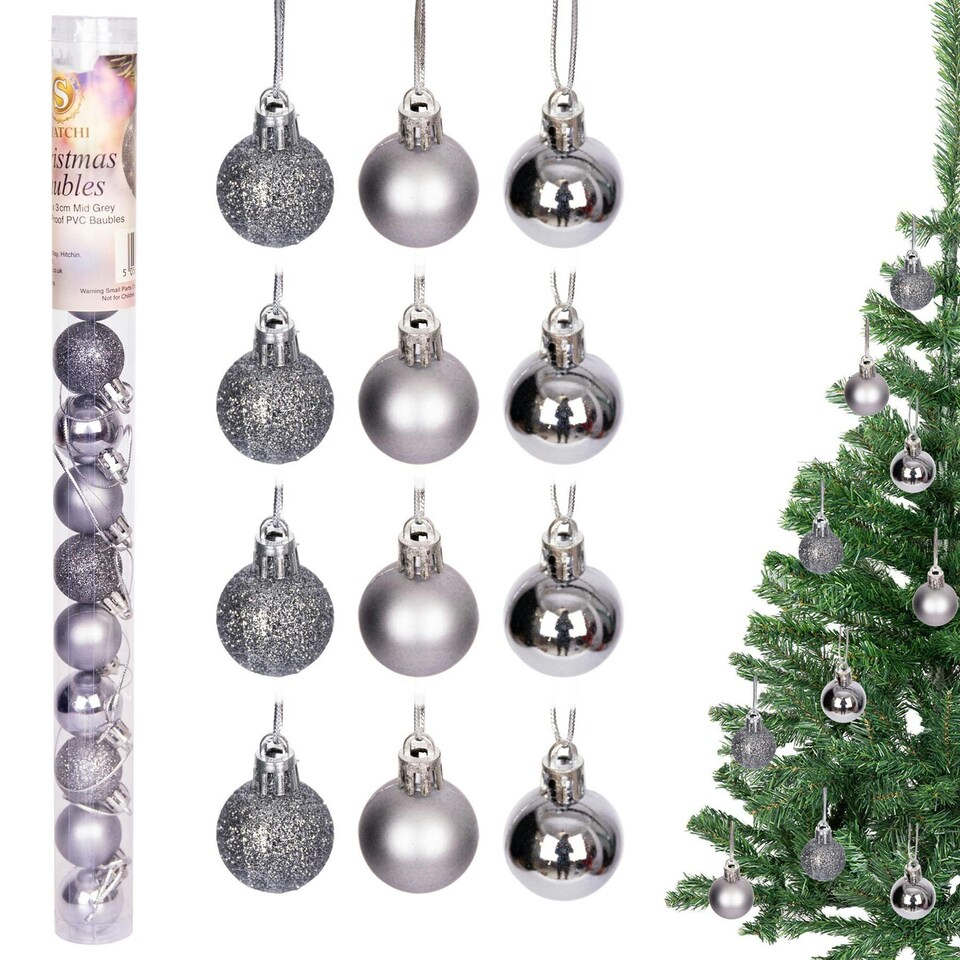 image 1 of 12 Mid Grey Baubles 3cm PVC Set