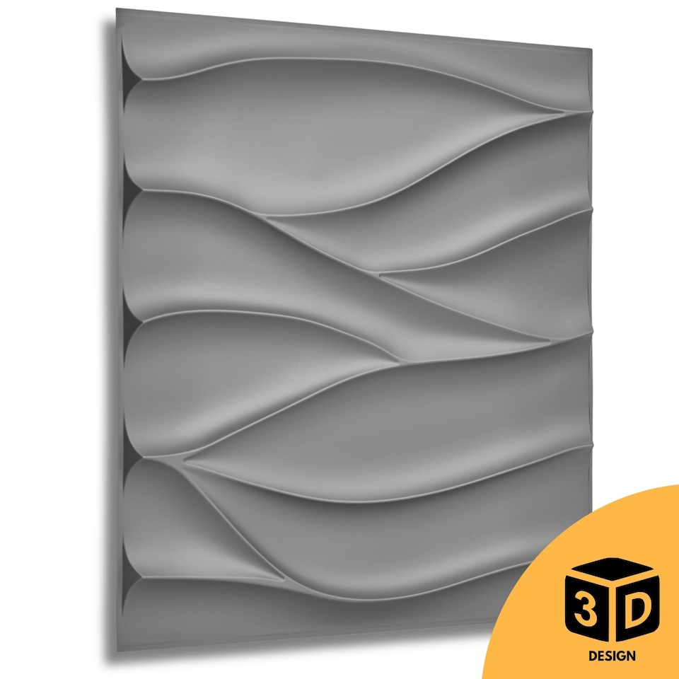 image 1 of NOVECRAFTO Wavy Wave 3D Wall Panels – 6 Sheets Covering 1.5m² | 16.15ft² Interior Cladding Set | Wavy Design Tiles – Each Panel 50x50cm Silver Grey