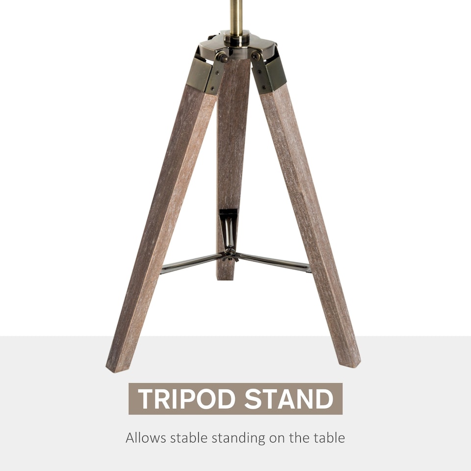 image 1 of HOMCOM Vintage Tripod Table Desk Lamp Bedside Light Copper Finish Wooden Base