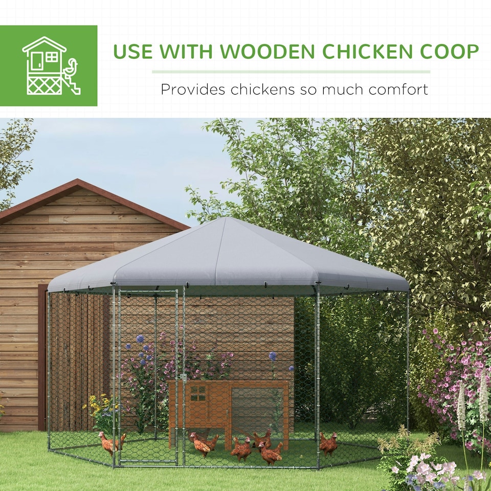 image 1 of PawHut Walk-in Chicken Run w/ Cover, for 10-15 Chickens, Hens, Rabbits, Ducks