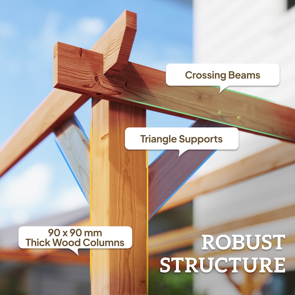 image 1 of Outsunny 3x3 m Garden Wooden Pergola Gazebo Grape Trellis, Maple Wood-effect | Brown | Maple wood-effect
