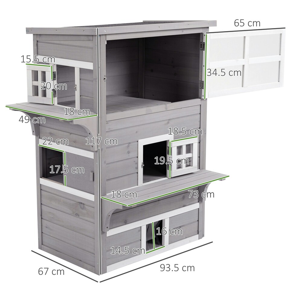 image 1 of PawHut 3-Tier Wooden Kitten Shelter for Indoor, Outdoor - Grey