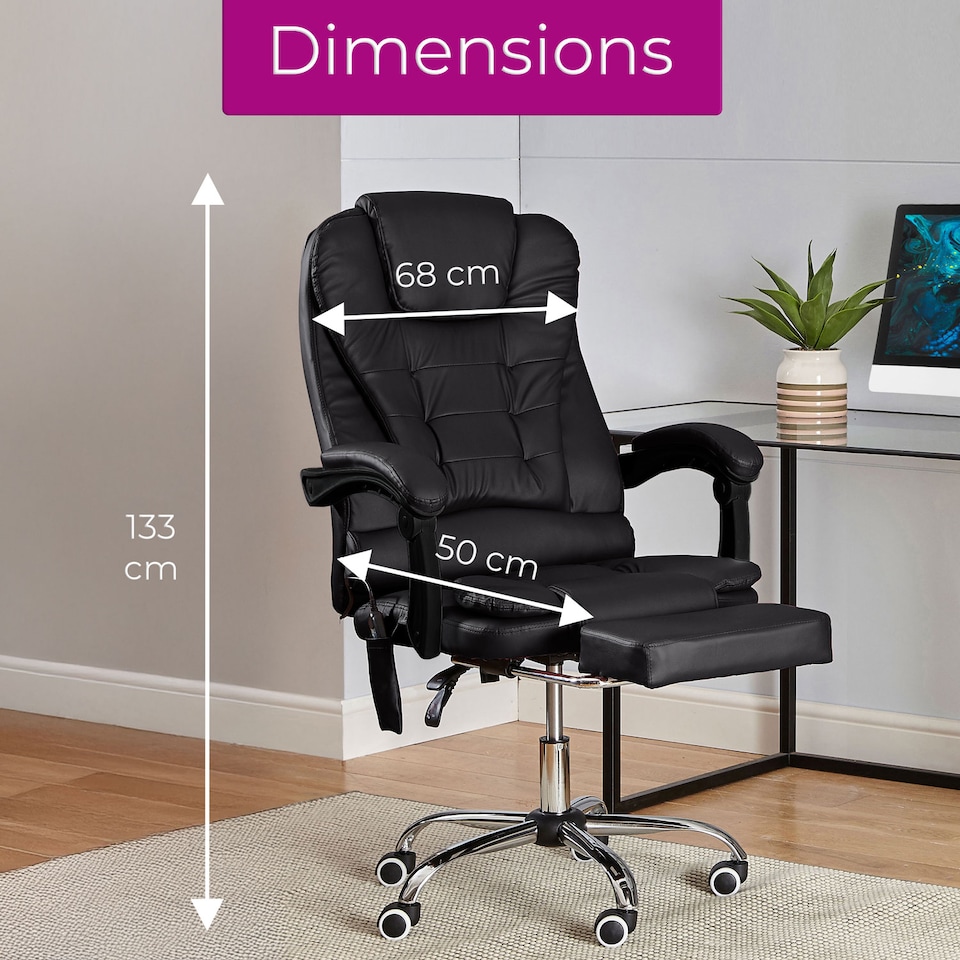 image 1 of Neo Office Chair Brown Faux Leather with Massage Function & Footrest | Black