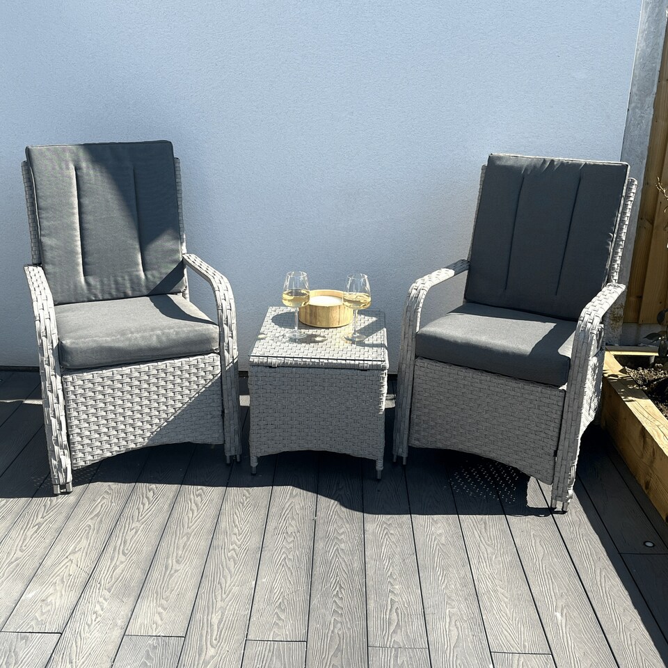 image 1 of Leigh Wicker Rattan Natural Bistro Set with outdoor cushion