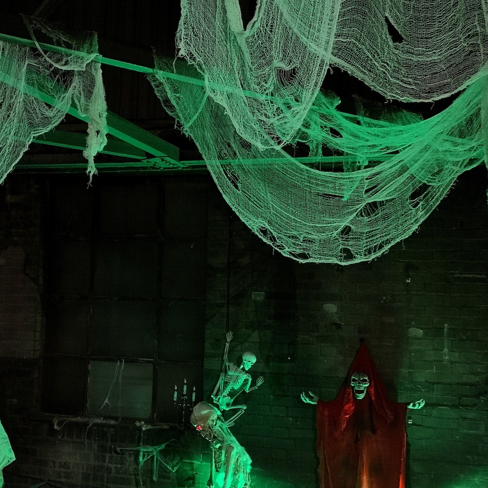 image 1 of 2.9m Halloween Freaky Fabric Net Decoration in Cream