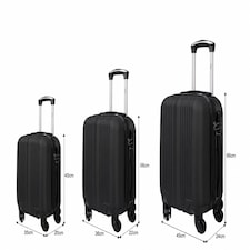 Groundlevel Delta Stripe 3 Piece Luggage Set 4 Wheel Spinners Travel Suitcases | Black