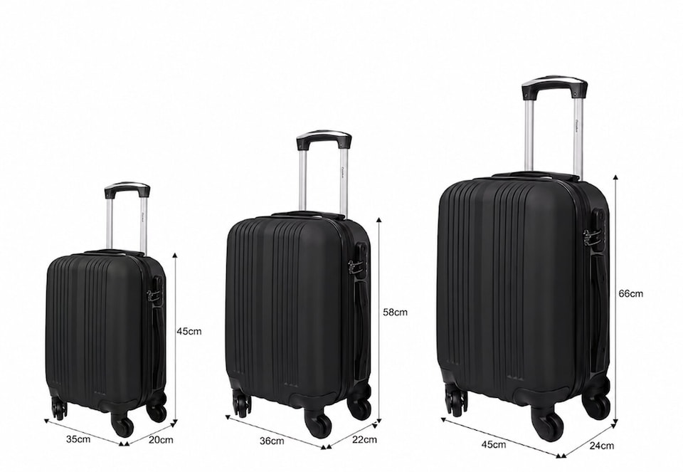 image 1 of Groundlevel Delta Stripe 3 Piece Luggage Set 4 Wheel Spinners Travel Suitcases | Black