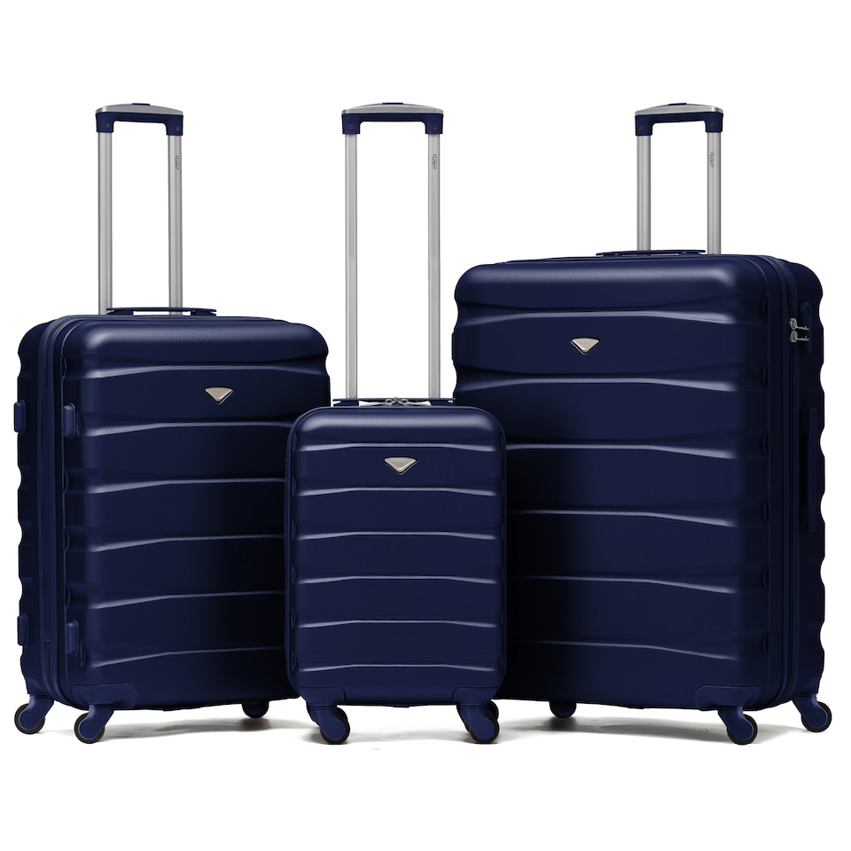 image 1 of Flight Knight Set of 3 Lightweight 4 Wheel ABS Hard Case Suitcases Cabin & Hold Luggage, 100+ Airlines Approved - easyJet, British Airways, Ryanair, Jet2 Blue | Navy