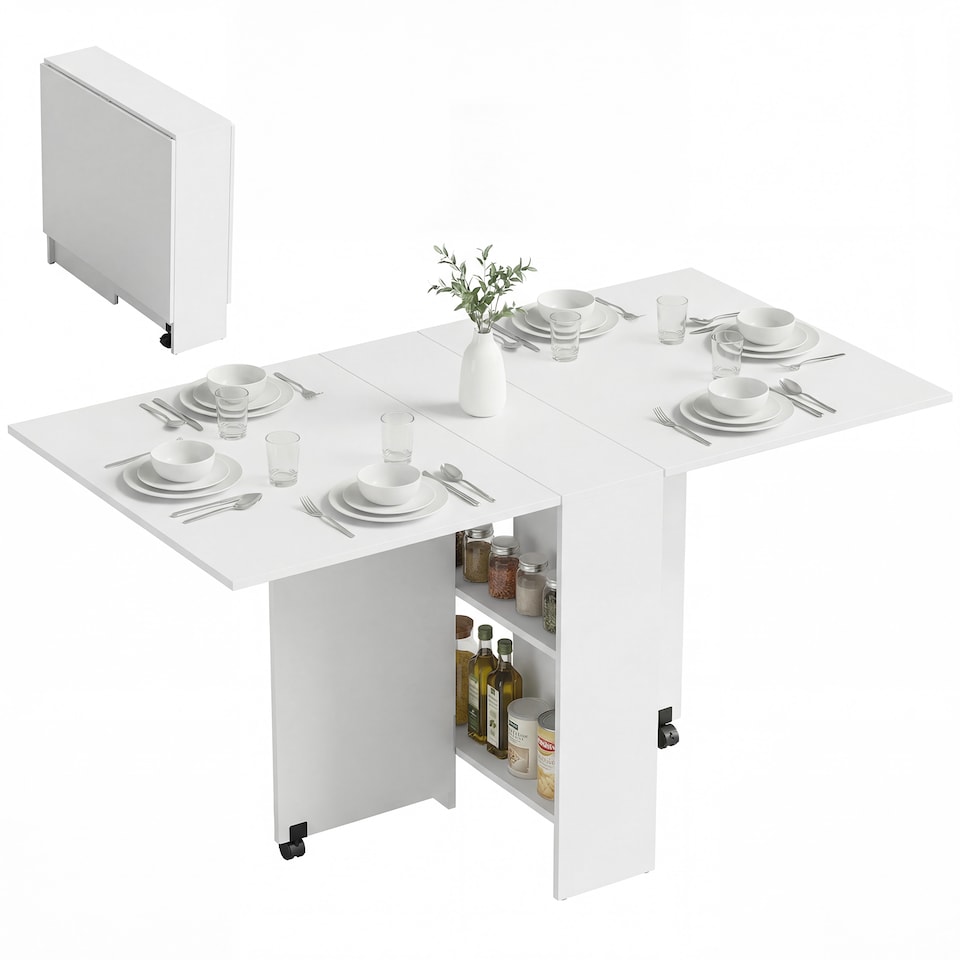 image 1 of HOMCOM 80-140 cm Folding Dining Table for 4-6 Drop Leaf Table White