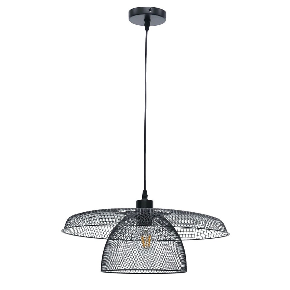 image 1 of First Choice Lighting Set of 2 Cassidy Large Layered Black Mesh Ceiling Pendant Lights Black