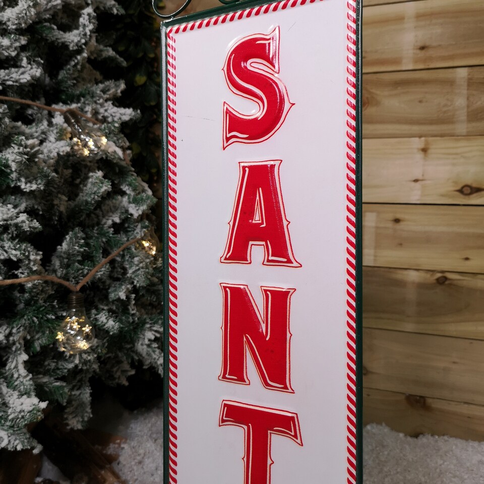 image 1 of 86cm Red and White Santa Stop Here Sign Christmas Decoration