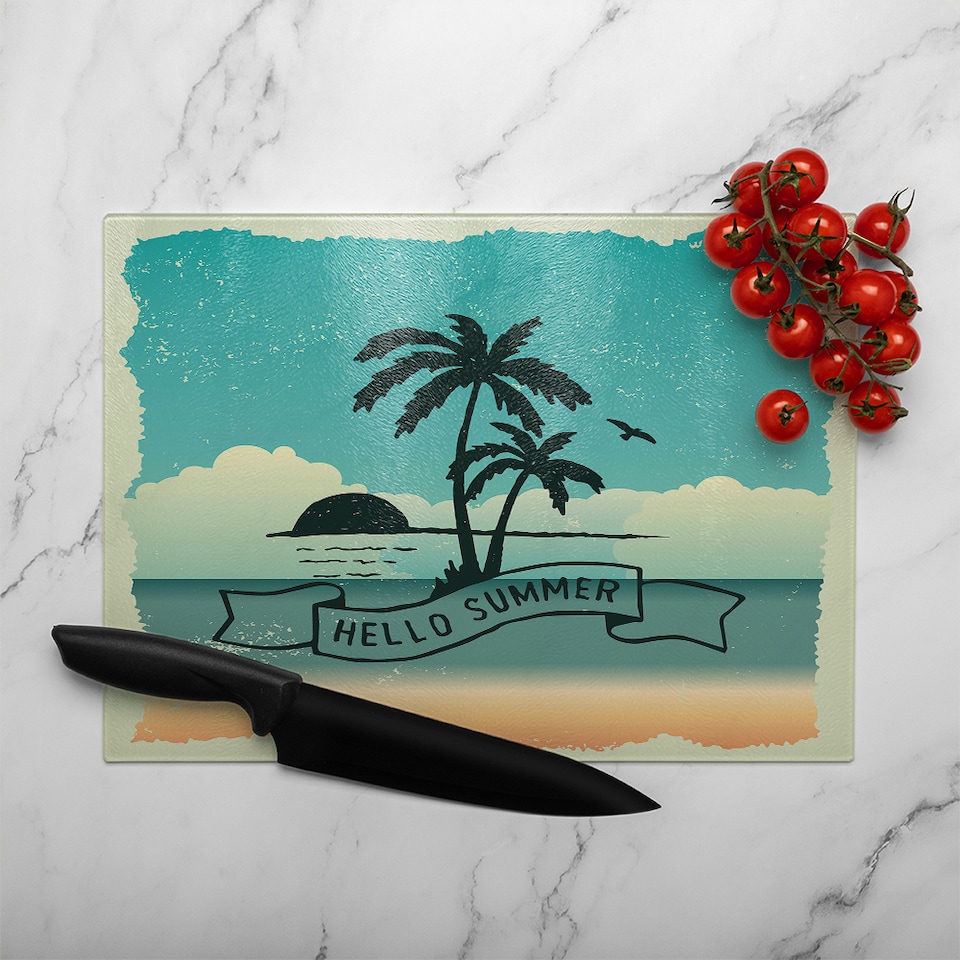 image 1 of Hello Summer Glass Chopping Board | Multi