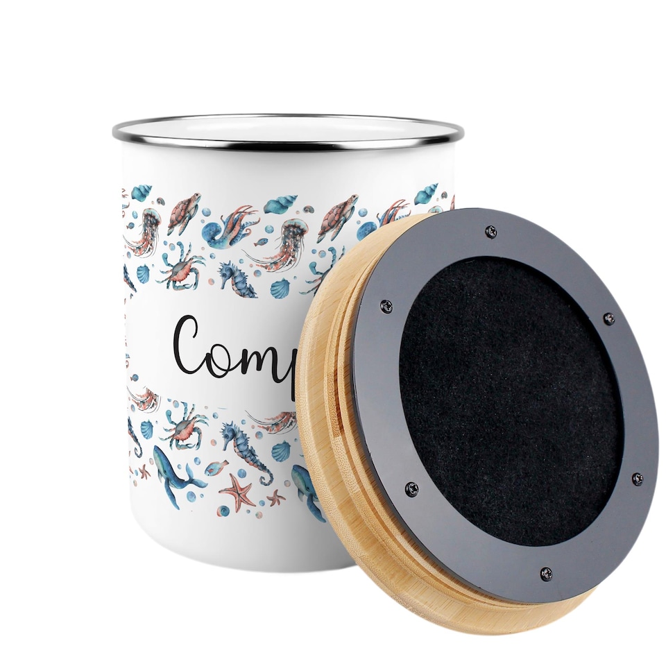 image 1 of Sea Art Compost Caddy - Metal 2L Decorative Kitchen Food Waste Bin